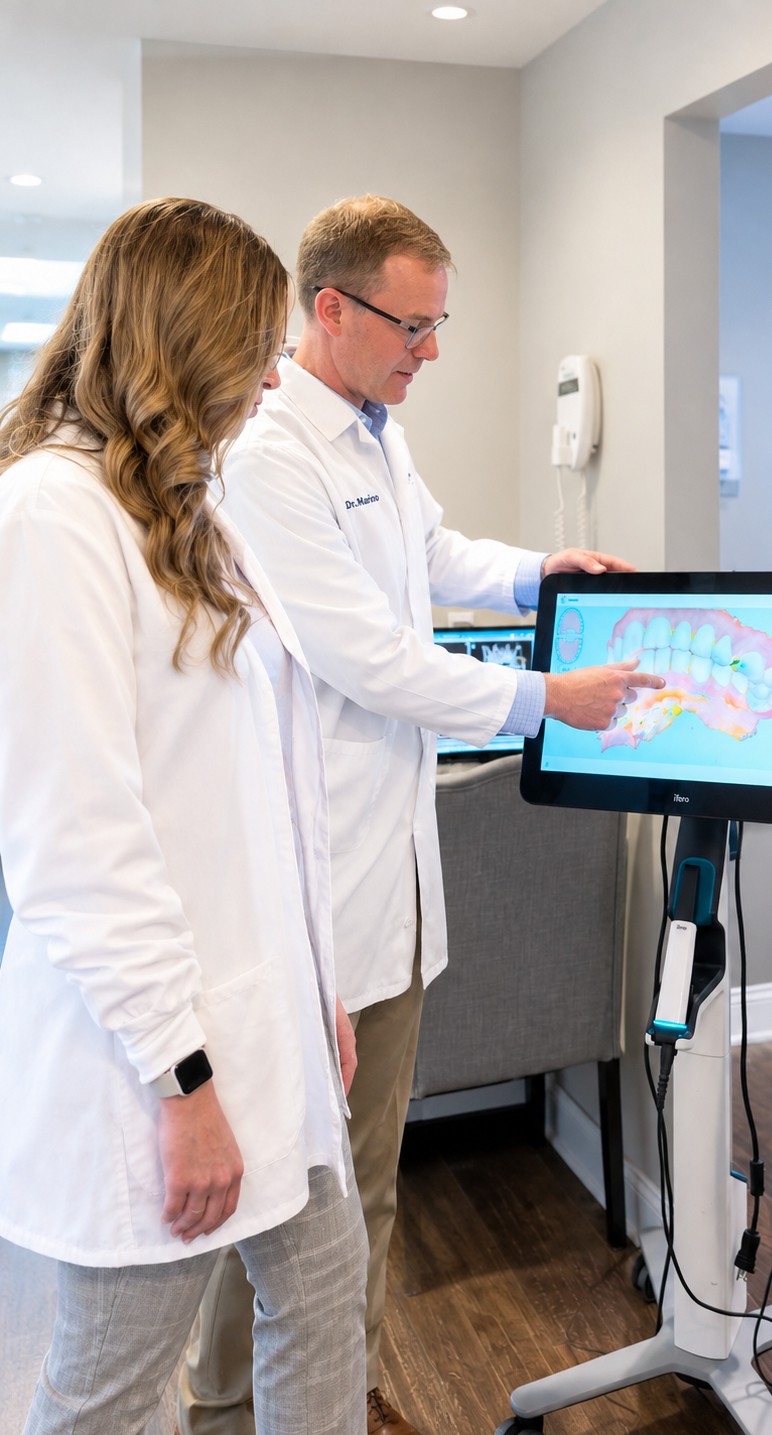 Dr. Brian Marino reviewing a digital scan on screen with a colleague at Whitehouse Station Center for Dentistry in Whitehouse Station, New Jersey